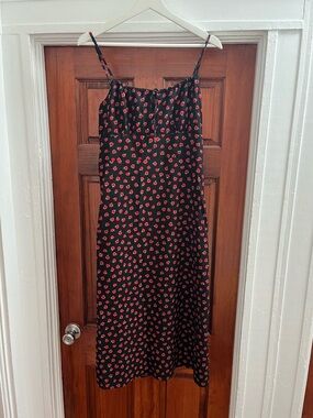 Black Slip Dress with Red Floral Print